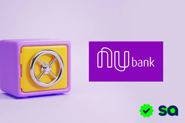 Cofre púrpura con el logo de Nubank que simboliza las Cajitas de Nubank para el ahorro seguro.