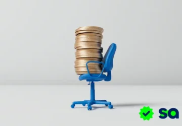 Silla de oficina azul con una pila de monedas, simbolizando la portabilidad salarial y el control del salario.