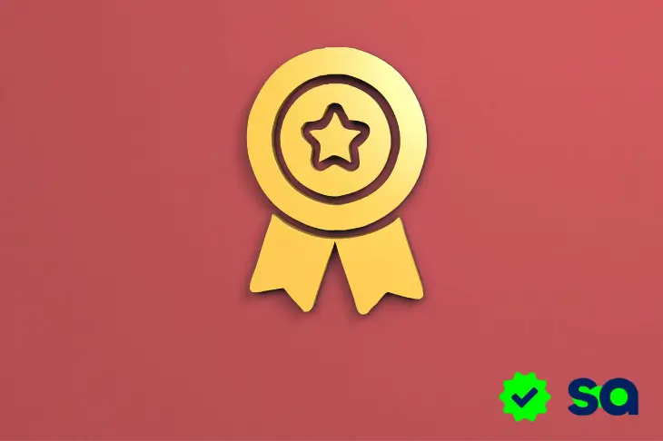 Icono dorado de recompensa sobre fondo rojo, representando beneficios del programa Santander Rewards.