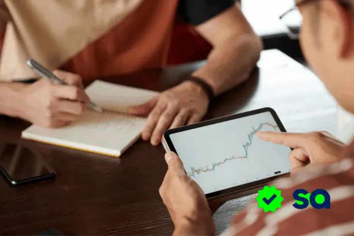 Índice de volatilidad mostrado en una tablet durante una reunión financiera